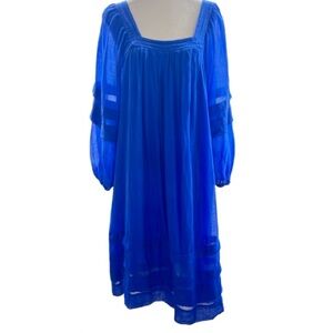 Banana Republic Cobalt Blue Cotton Midi Dress Lined Square Neck Boho Pockets